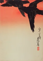 Crows in Flight at Sunrise